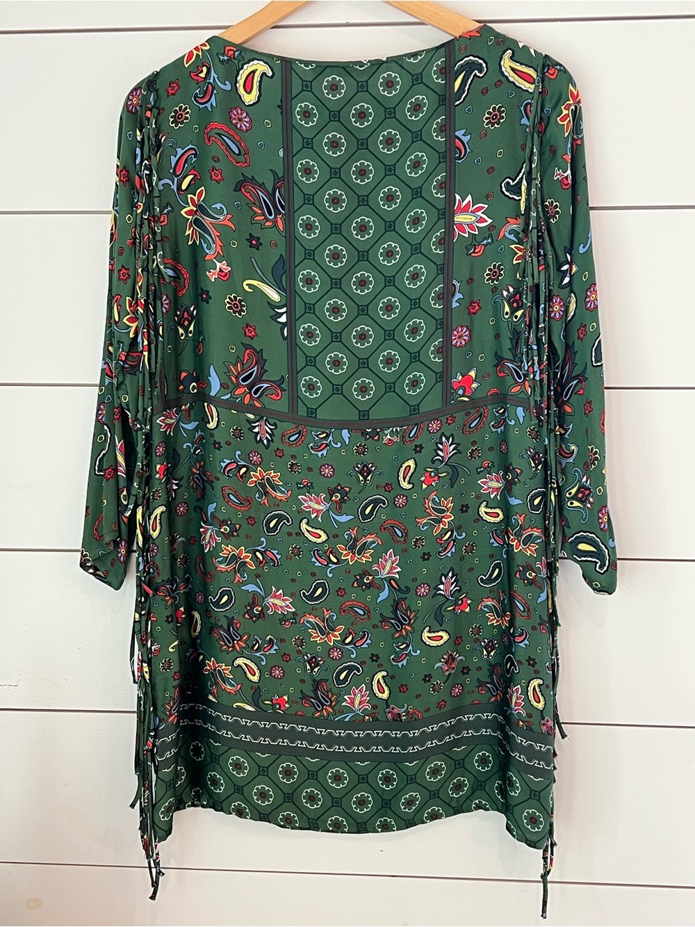 Zara Woman Fringe Green Patterned Dress /western/coastal cowgirl/patchwork - Picture 3 of 7